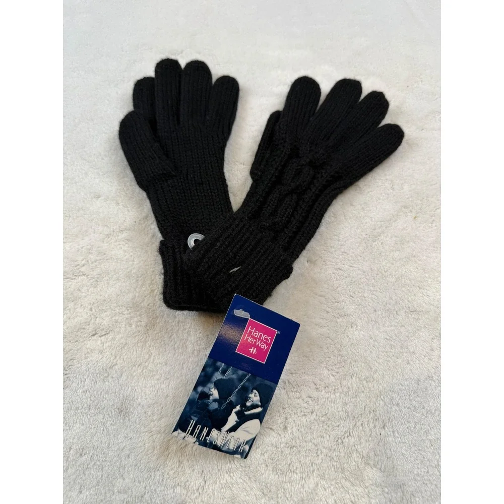 Hanes Her Way Womens Black Knit Gloves One Size Venture‎ Collection